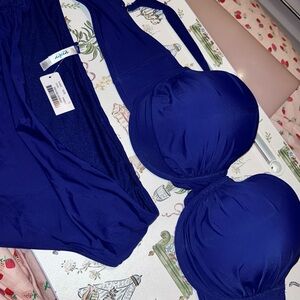BNWT La Vie en Rose XL Blue Swim Top & L Bottoms